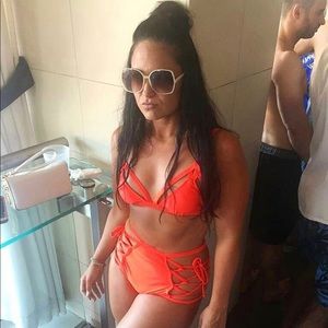 Bright red cut out bathing suit in size medium